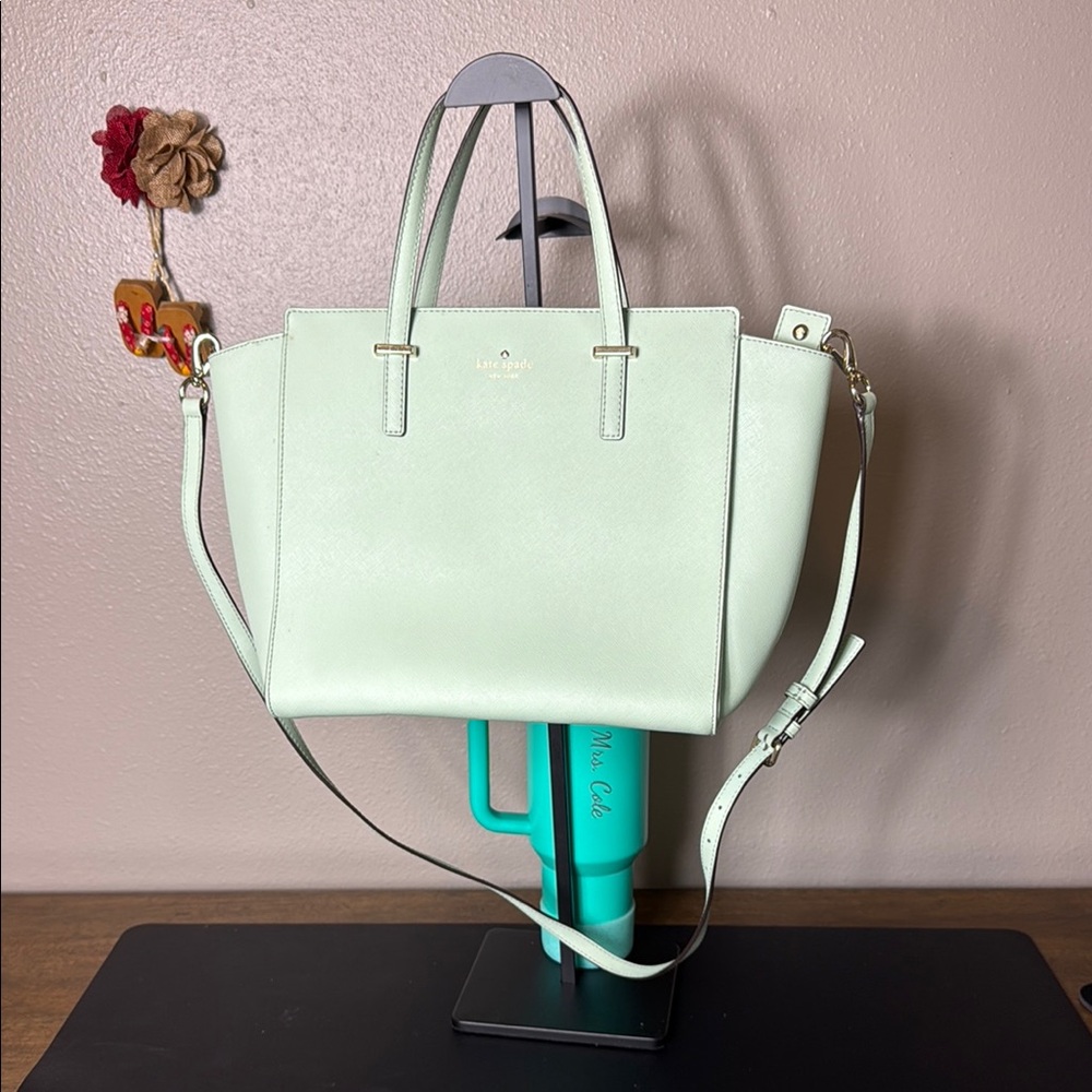 Kate Spade Green Tote with Textured Leather and Adjustable Strap